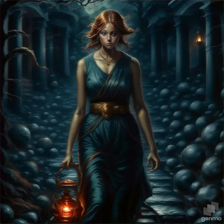 a painting of a woman holding a lantern