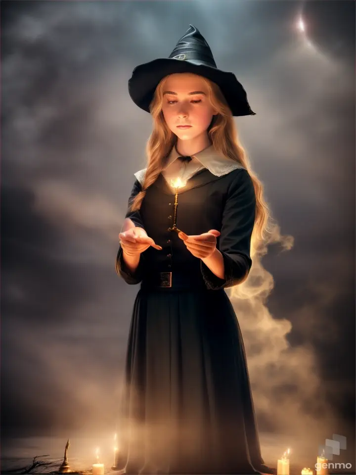 Emily casting her first spell, a simple light spell to illuminate the darkness.