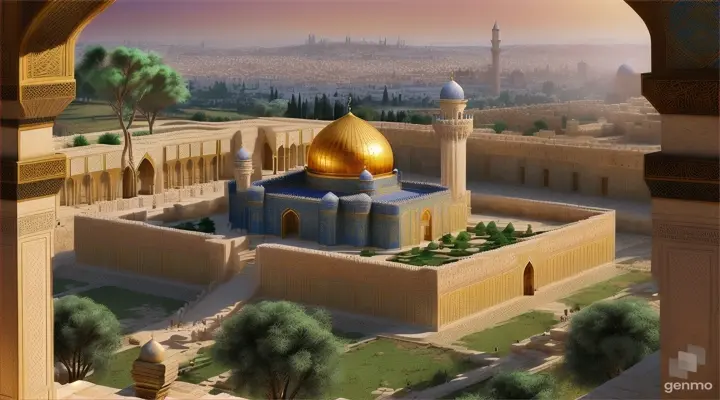 a great throne in the land of Jerusalem, create scene of old ancient arab times in landscape mode