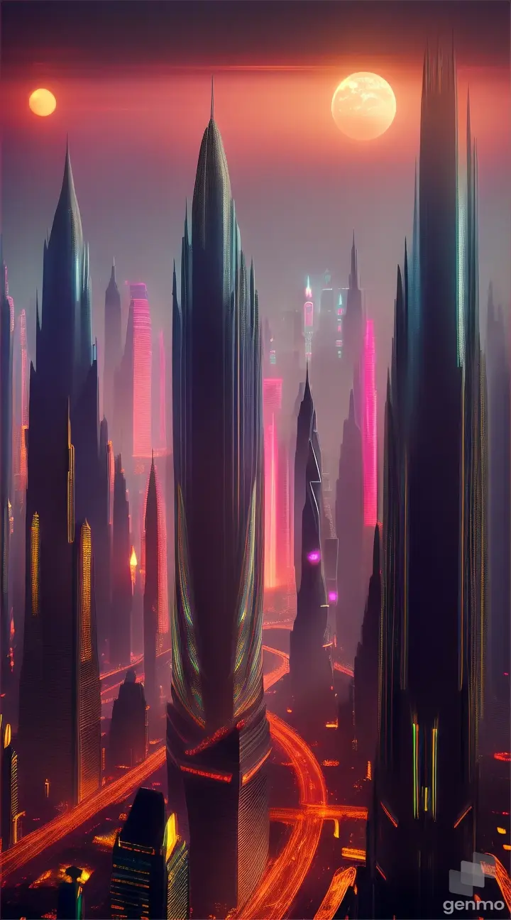 A futuristic city that appears to be made out of antimatter, with a surreal and otherworldly look