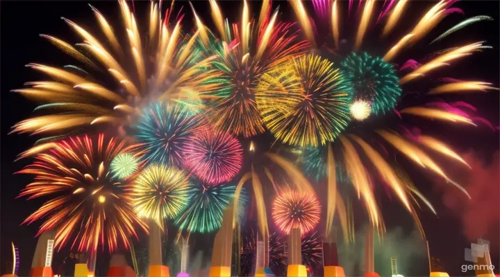 Fireworks display celebration with sound audio, Colorful Firework 4K