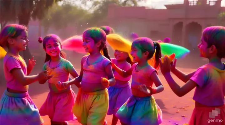 animated children are playing with pichkaari in holi