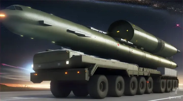 Characteristics of Heavy Road-Mobile Nuclear Missiles:

Heavy road-mobile nuclear missiles are characterized by their large size, weight, and payload capacity, requiring specialized transport vehicles and infrastructure for deployment and operation../Russian nuclear 16:9
