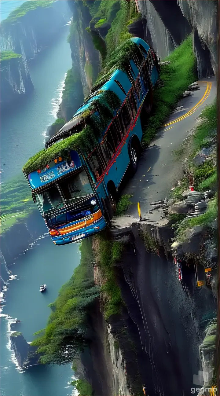 a bus that is sitting on top of a cliff