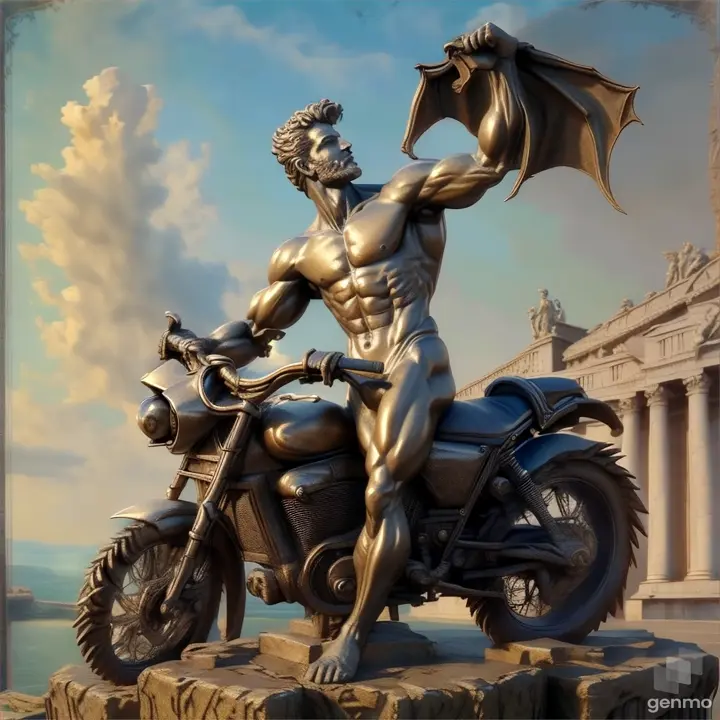 a statue of a man on a motorcycle