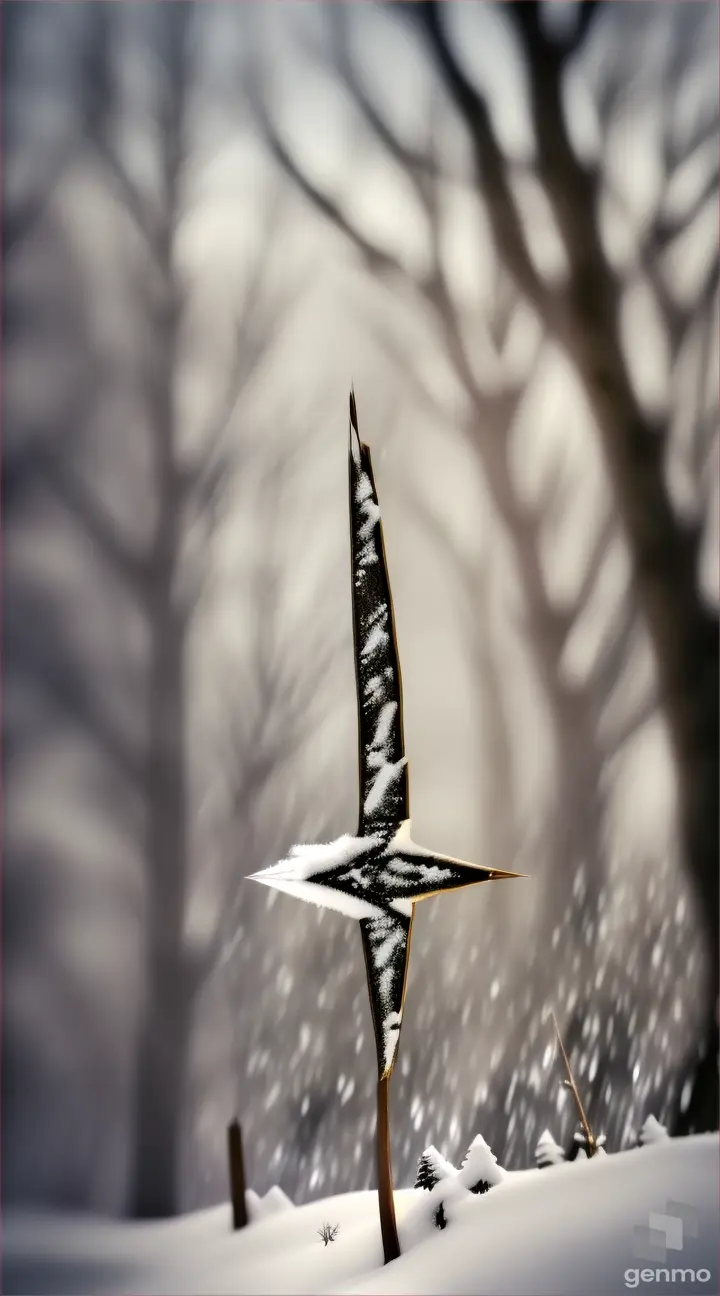 Arrow flying through snowy forest 