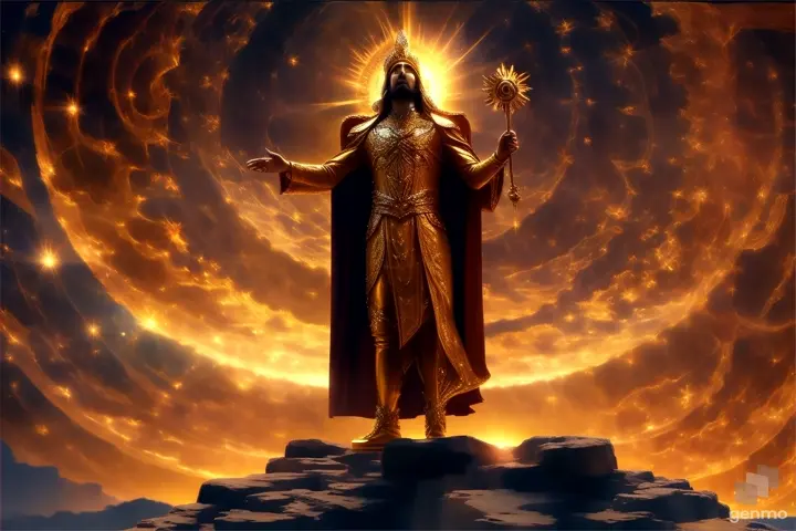 a man standing on top of a hill in front of a sun