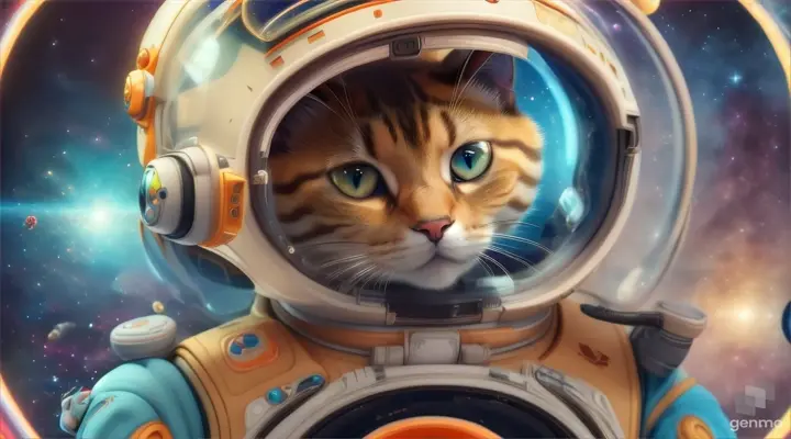 Há um gato em um traje espacial, renderização 3d fofa, gato astronauta, arte digital detalhada fofa, linda pintura digital, Renderização 3D estilizada, gato espacial, arte digital fofa, renderização 3d estilizada, Arte digital renderizada em 3D, Beeple e Jeremias Keturner, gato no espaço, Arte de personagem renderizada em 3D 8K