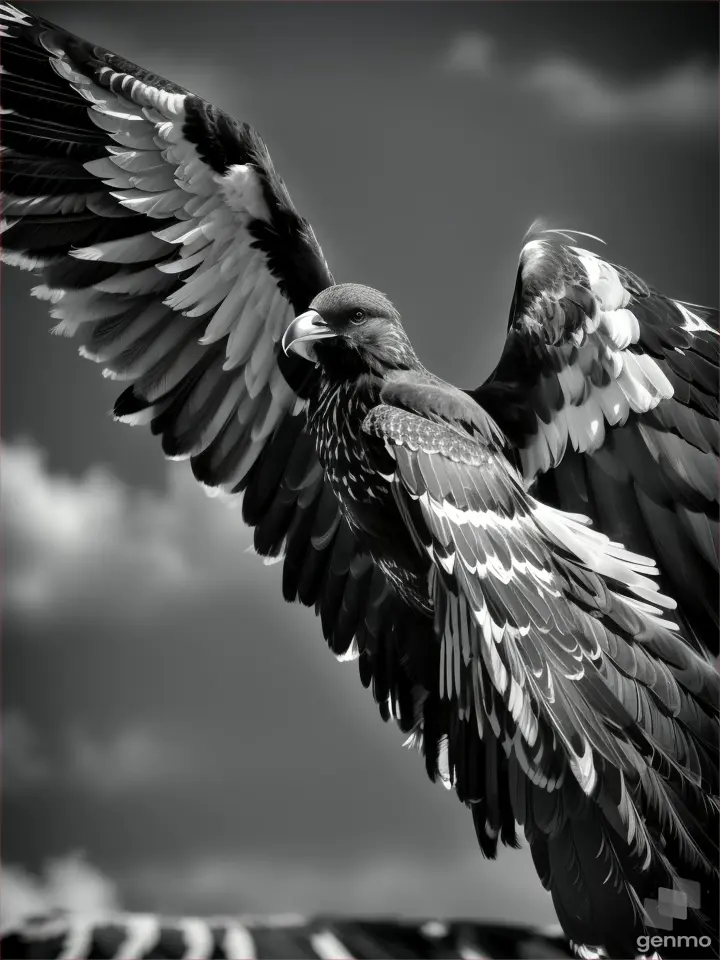 Un cuervo titánico volando en el aire con las alas abiertas 