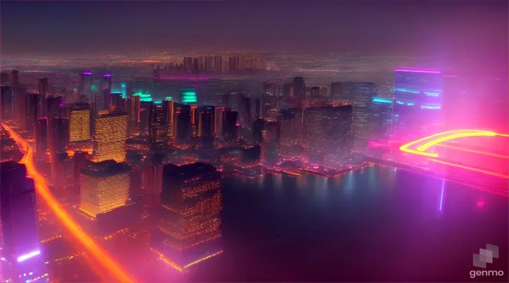 A futuristic city skyline at night, all glowing and bright with a new form of energy