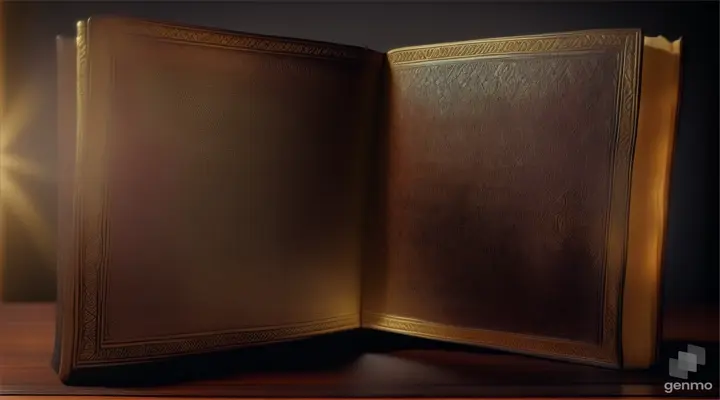 A large ancient book is lying on the table, The camera is slowly approaching
