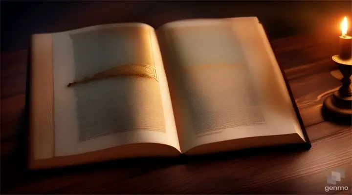 A large ancient book is lying on the table, The camera is slowly approaching
