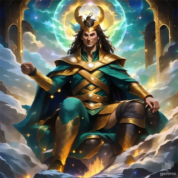 a man in a costume sitting on a cloud