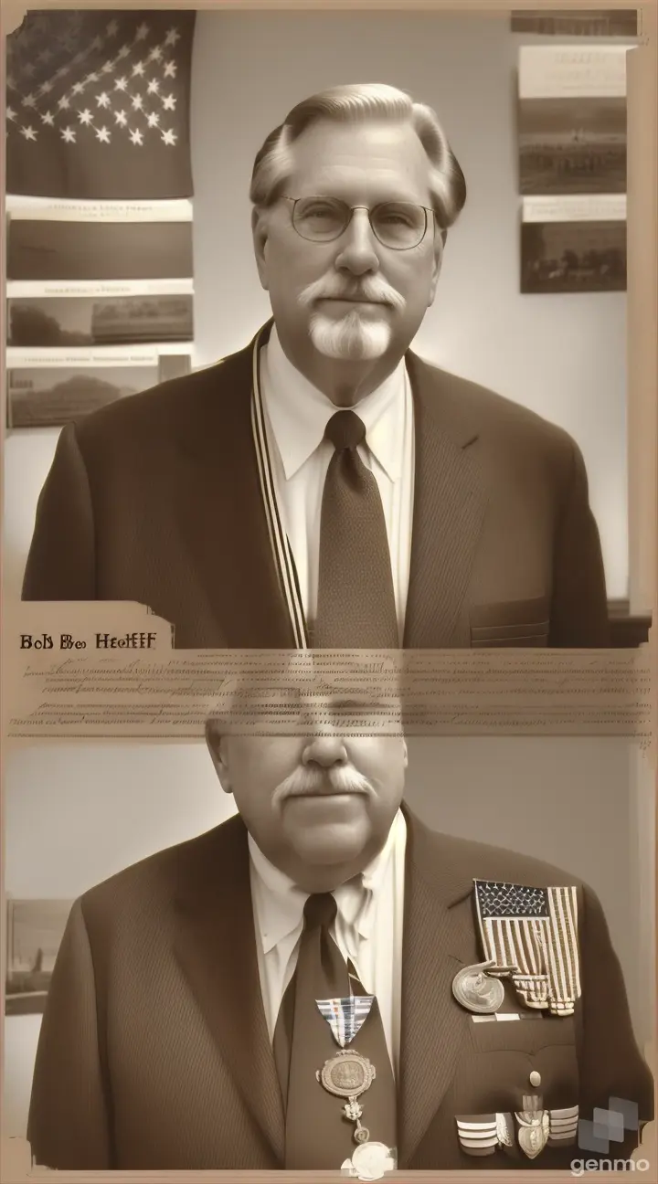Photographs or illustrations of Bob Heft receiving awards and honors for his role in designing the American flag, highlighting his impact and legacy.