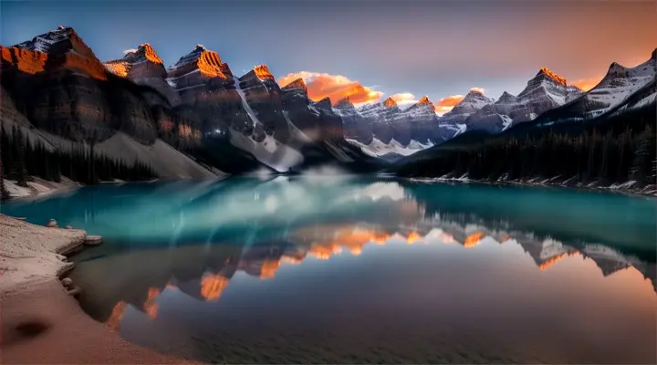 Time lapse film video movie of Sunrise Moraine Lake Banff National Park with reflection