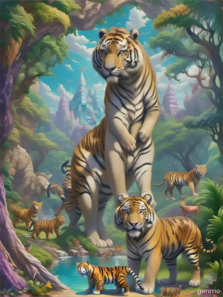 a painting of a tiger and a tiger cub