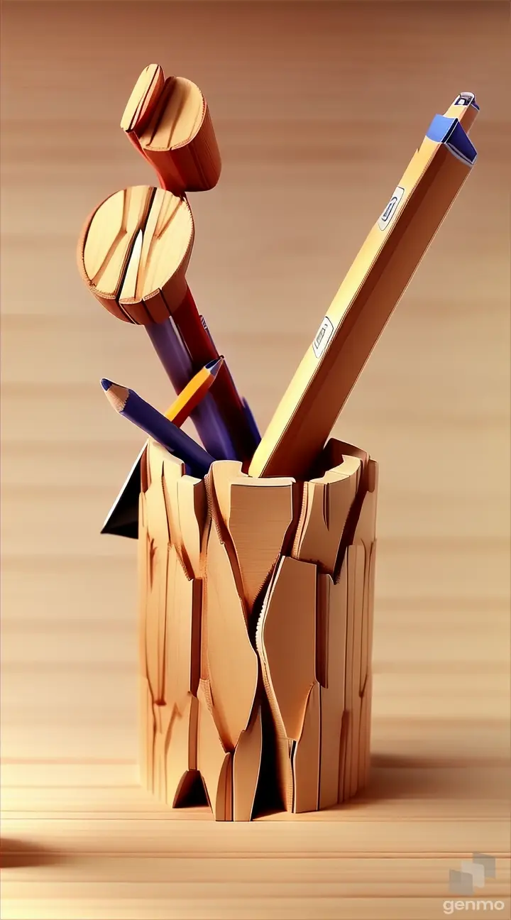 a pencil holder made out of cardboard with pencils in it