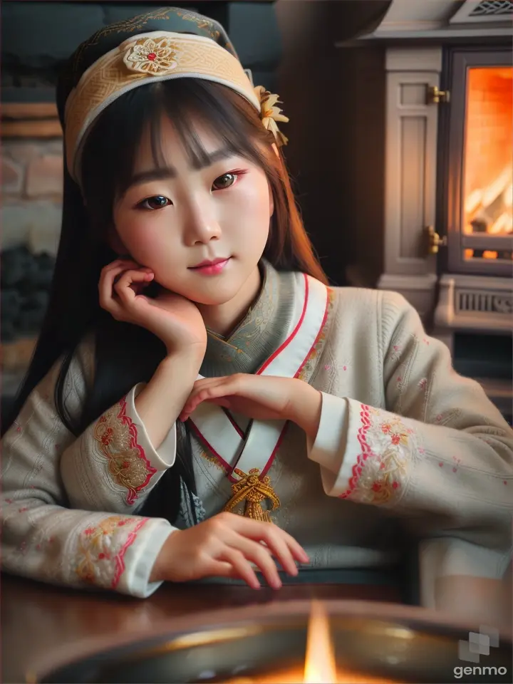 a korean girl  horrier fire place