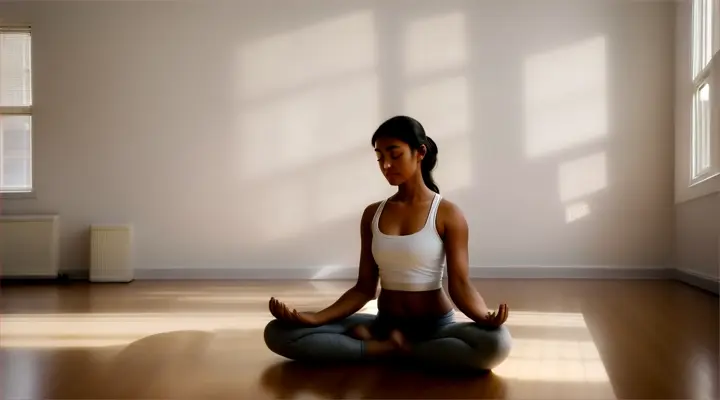 A person practicing yoga indoors, finding inner peace despite the external circumstances.

