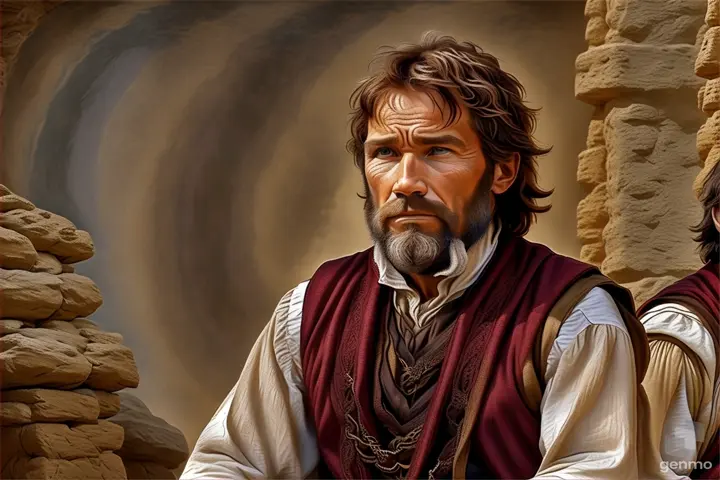 a man with a beard wearing a red vest