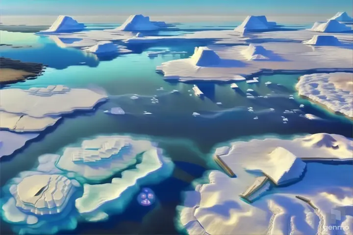 a group of icebergs floating on top of a body of water