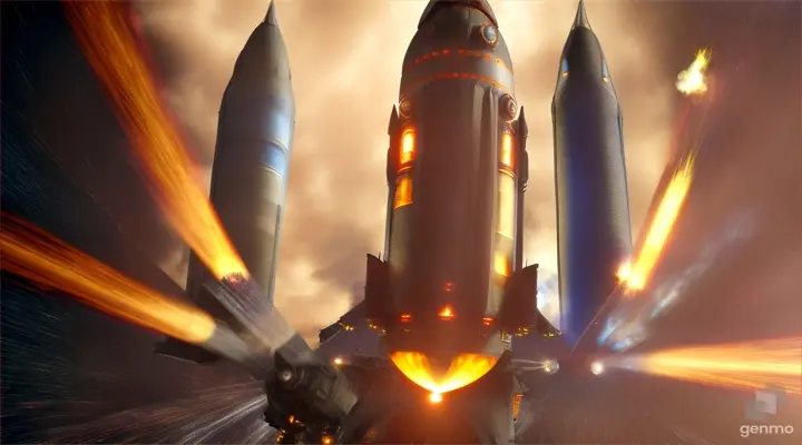 Rear view into the rocket nozzles from a spaceship. Fire and ion beams come out of rocket nozzles, Steampunk, Cyberpunk, highly detailed, sharp focus, cinematic lighting, Greg rutkowski, Alphonse mucha, Starwars, Scifi, unreal engine 5