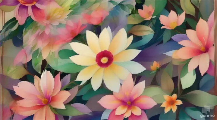 Animation of colourful plants and flowers over shadows แนวนอน