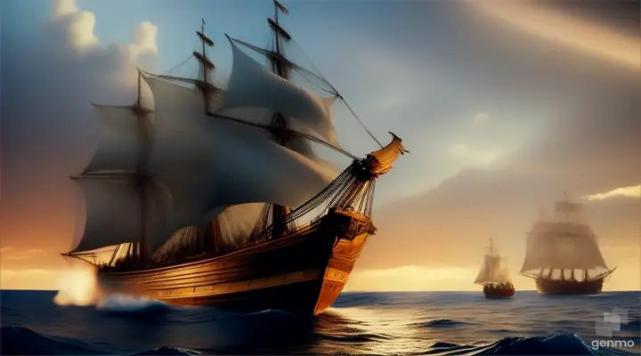 Ancient ships are shooting at sea
