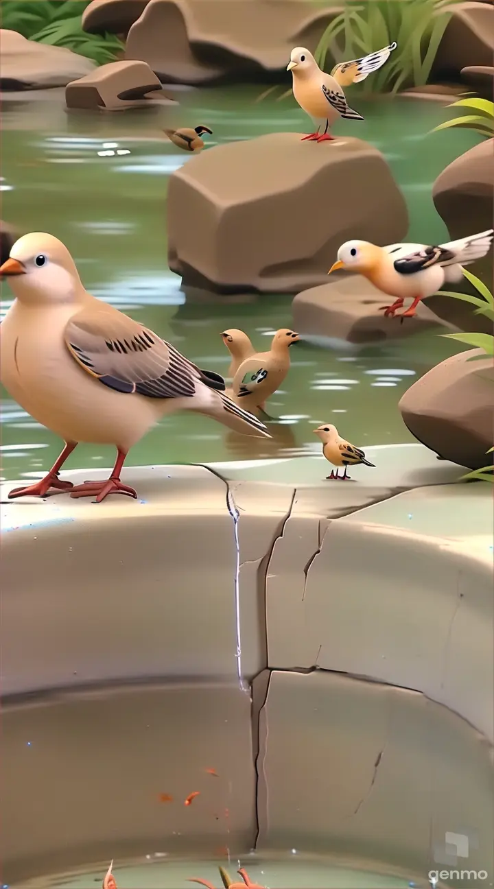 a bird standing on the edge of a pool of water