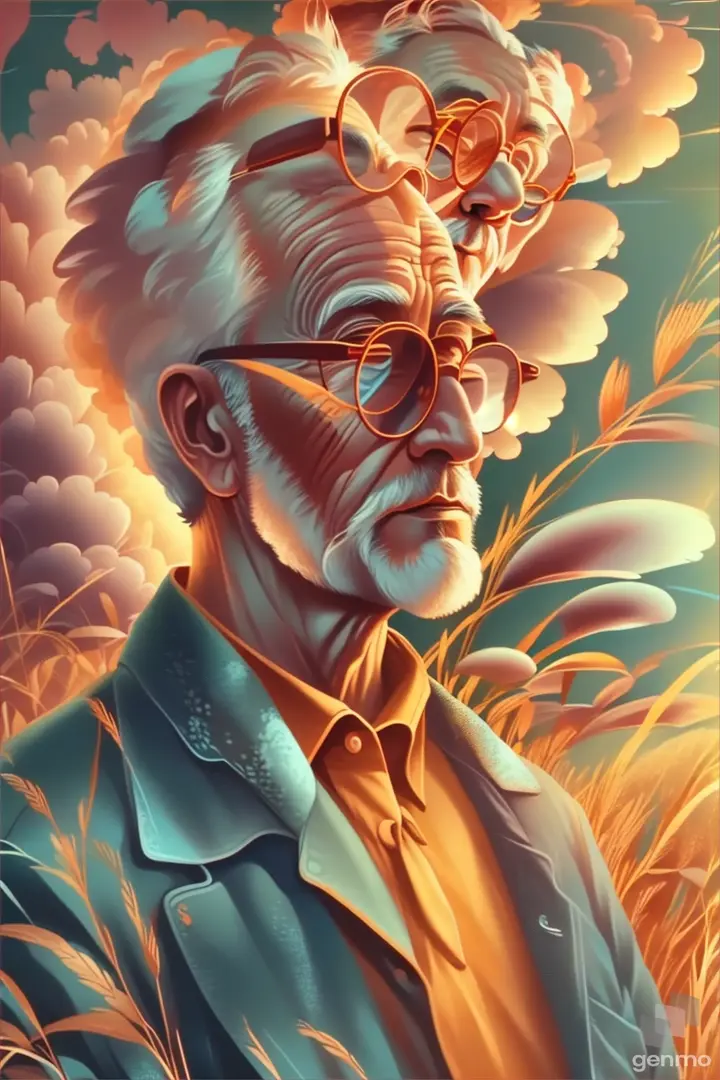 a painting of an older man with glasses