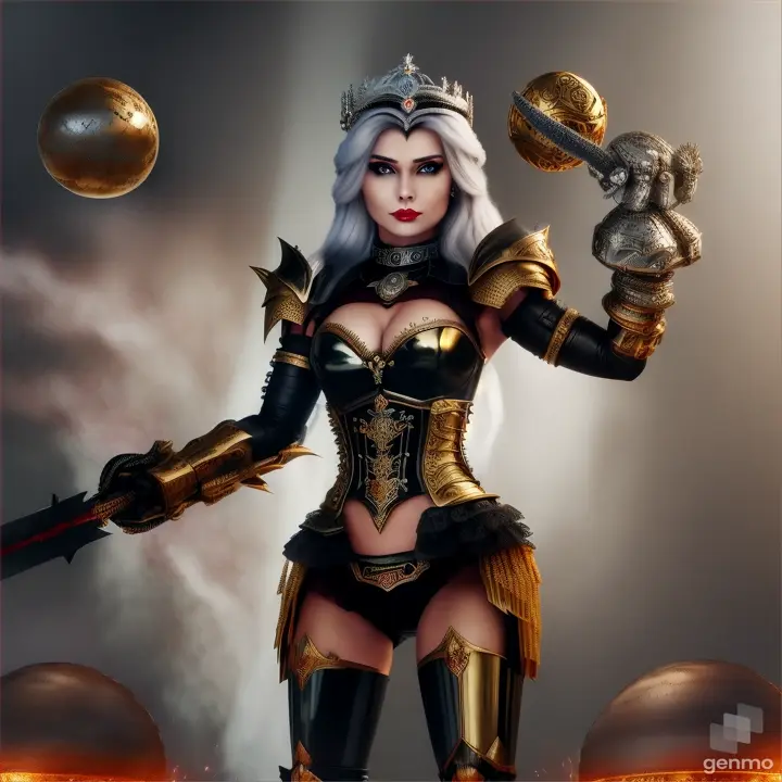 The Iron Witch, with her entire body made of metal, metallic hair, diadem with rivets, cloudy eyes, mouth forged in metal, wielding blades, casting a spell with her hands, metal ball. Her face is also made of metal. The Queen of Hearts, profiled body, golden bodice, boots and gloves, short white hair, dark blue epoch attire, Jack-of-the-heart blue clothing, musketeer boots. Locked in battle. In the style of Boris Vallejo.# Calculate current scale
current_scale = initial_scale + (final_scale - initial_scale) * (elapsed_time / total_time)
# Print current position and scale
print("Time:", elapsed_time, "Position:", current_position, "Scale:", current_scale)