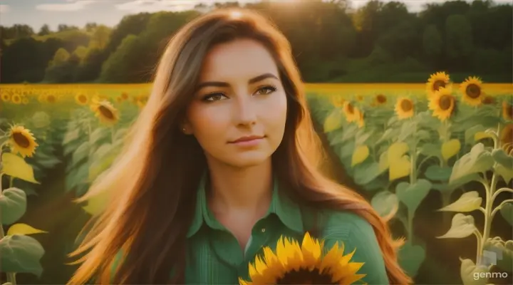 a woman standing on top of a lush green field