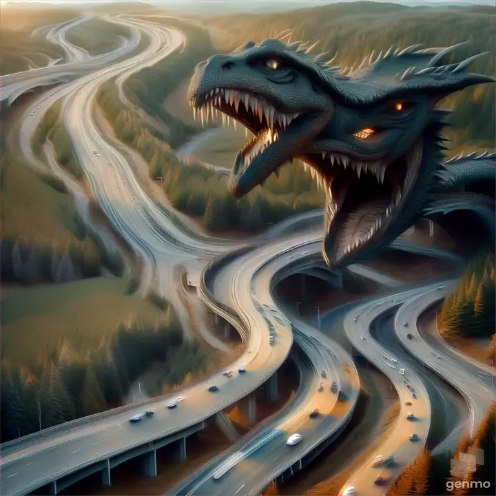 a giant dragon head on top of a highway