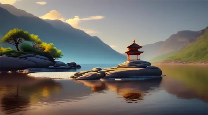 a monk meditation on rock at lake, seamless looping 4K video animation background