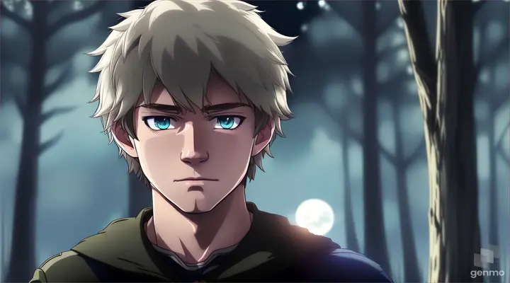 The sweet blue-faced young man looked at him with a mixed expression, reflecting both victory and deep sadness. All around, the dark forest witnessed their epic fight, while the moon illuminated the silence.animation