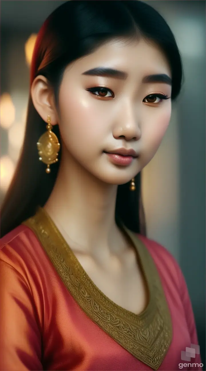 20 years old beautiful Asian woman wears nose ring, wears Kurtis, no jewellery 