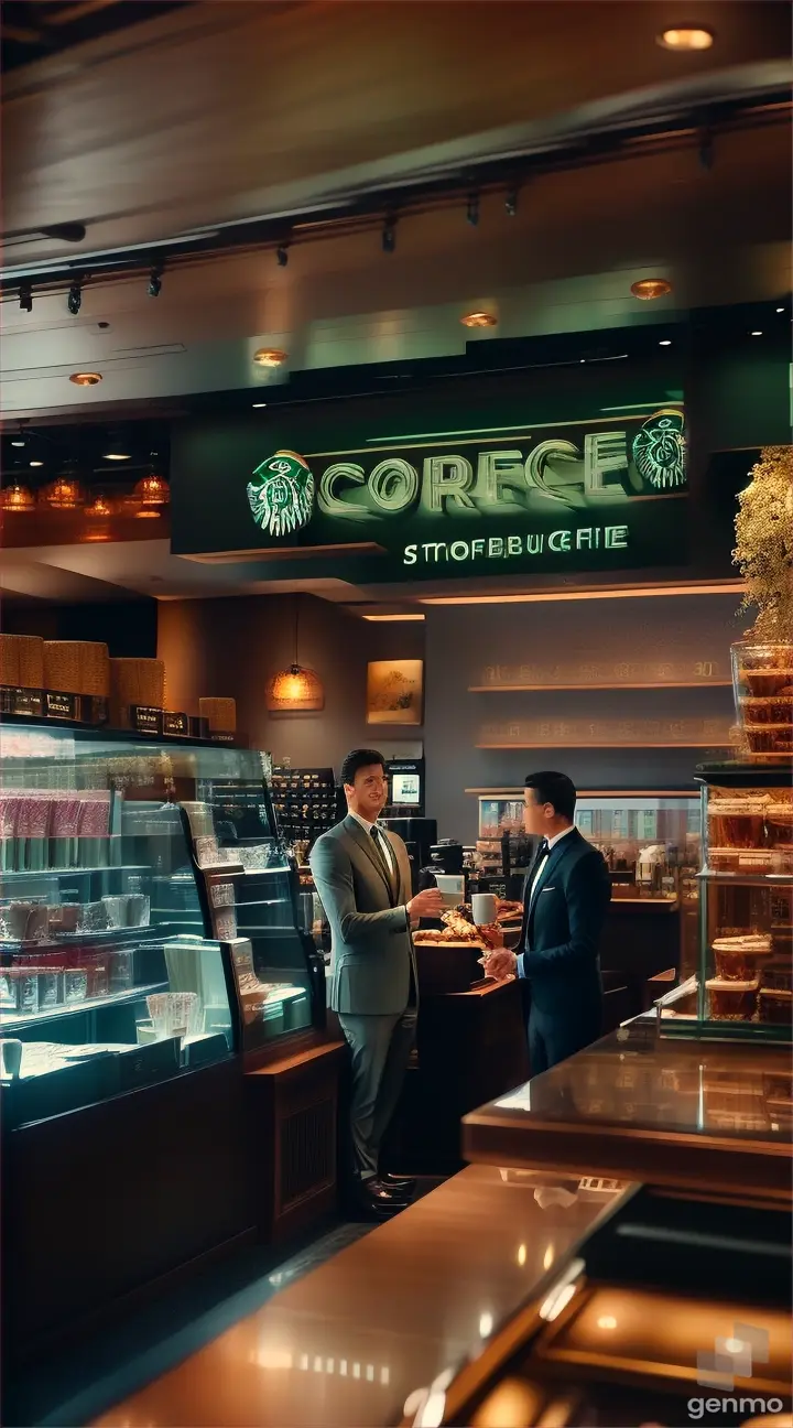 Visual representations of the interior of the CIA Starbucks, depicting employees and customers interacting in the unique environment.