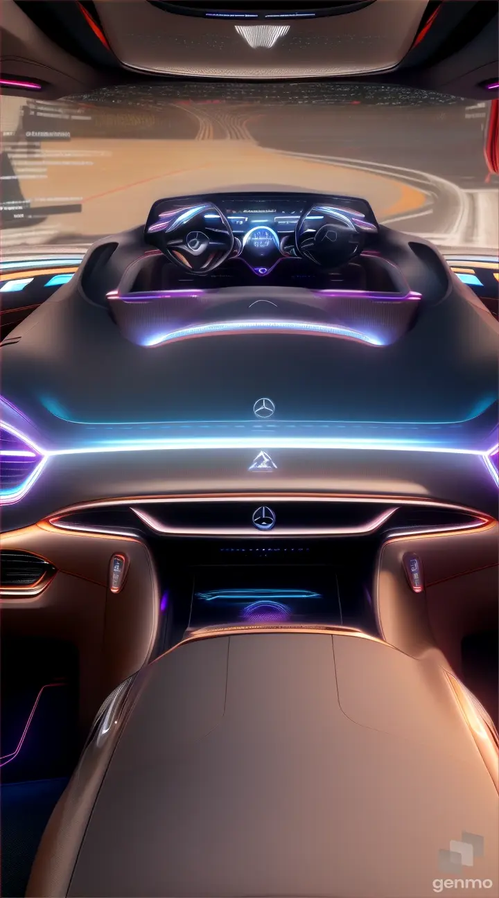 Modern-day image of a Mercedes concept car or prototype featuring advanced joystick control technology, highlighting the ongoing legacy of innovation and forward-thinking design in Mercedes-Benz vehicles.