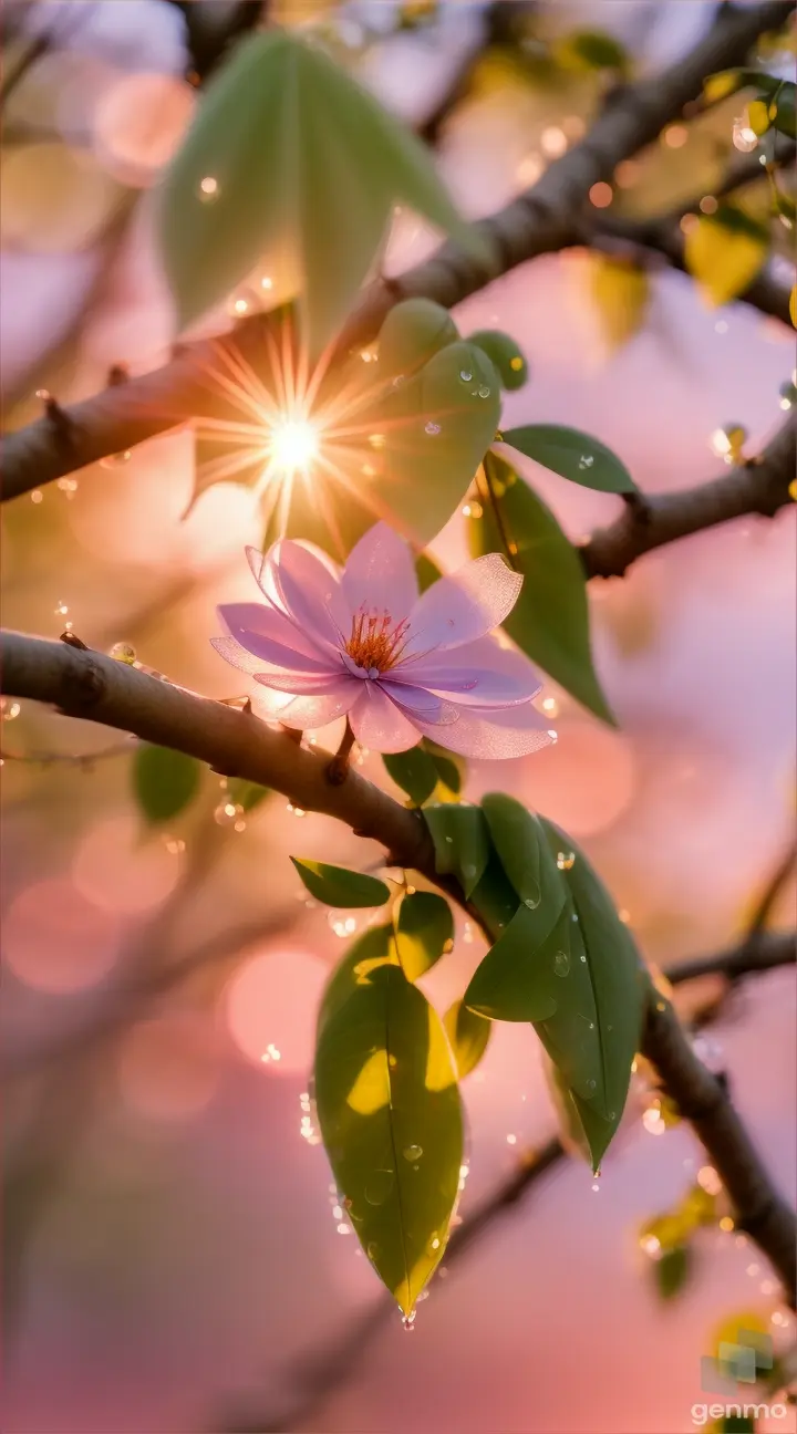 a fairy born from a soft sprout spread on a branch of a tree, embodying the essence of new ventures and expansion, captured in the soft glow of morning light, dewdrops clinging to the young leaves, backdrop of a pastel sunrise sky, high dynamic range photography, macro lens, aperture F 2.8, vibrant color saturation, depth of field highlighting the intricacies of the buds' textures, ultra-rea. 8k 9/16