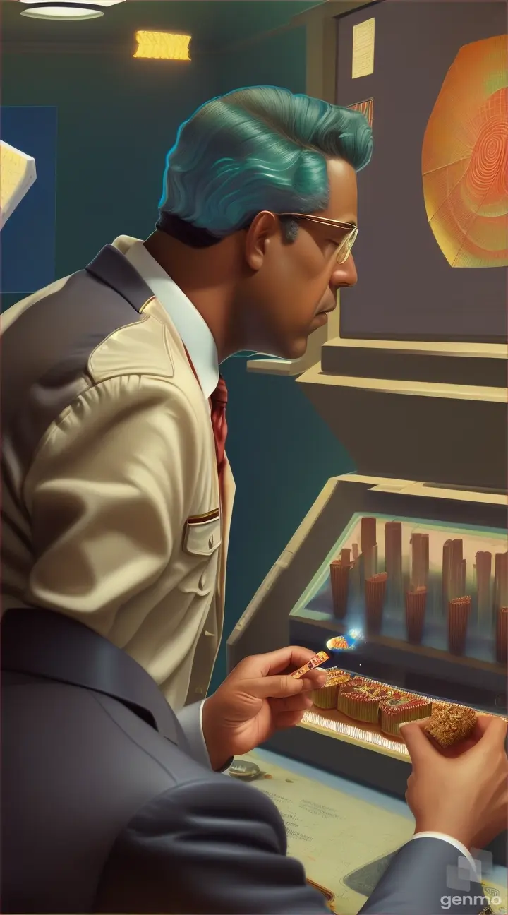 An illustration depicting Percy Spencer, the inventor of the microwave appliance, conducting experiments with radar sets and noticing the candy bar in his pocket melting due to electromagnetic waves.