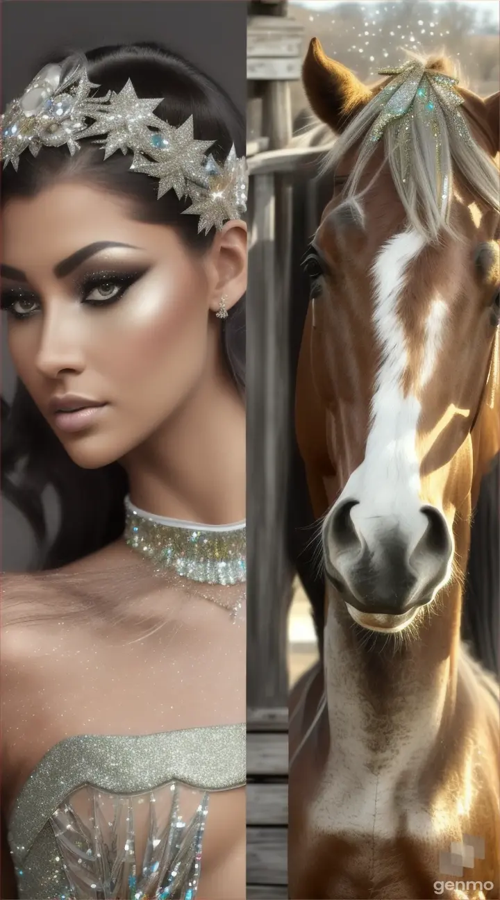 A comparison image contrasting the humble beginnings of glitter on the ranch with its widespread use and popularity in modern arts, crafts, and fashion.