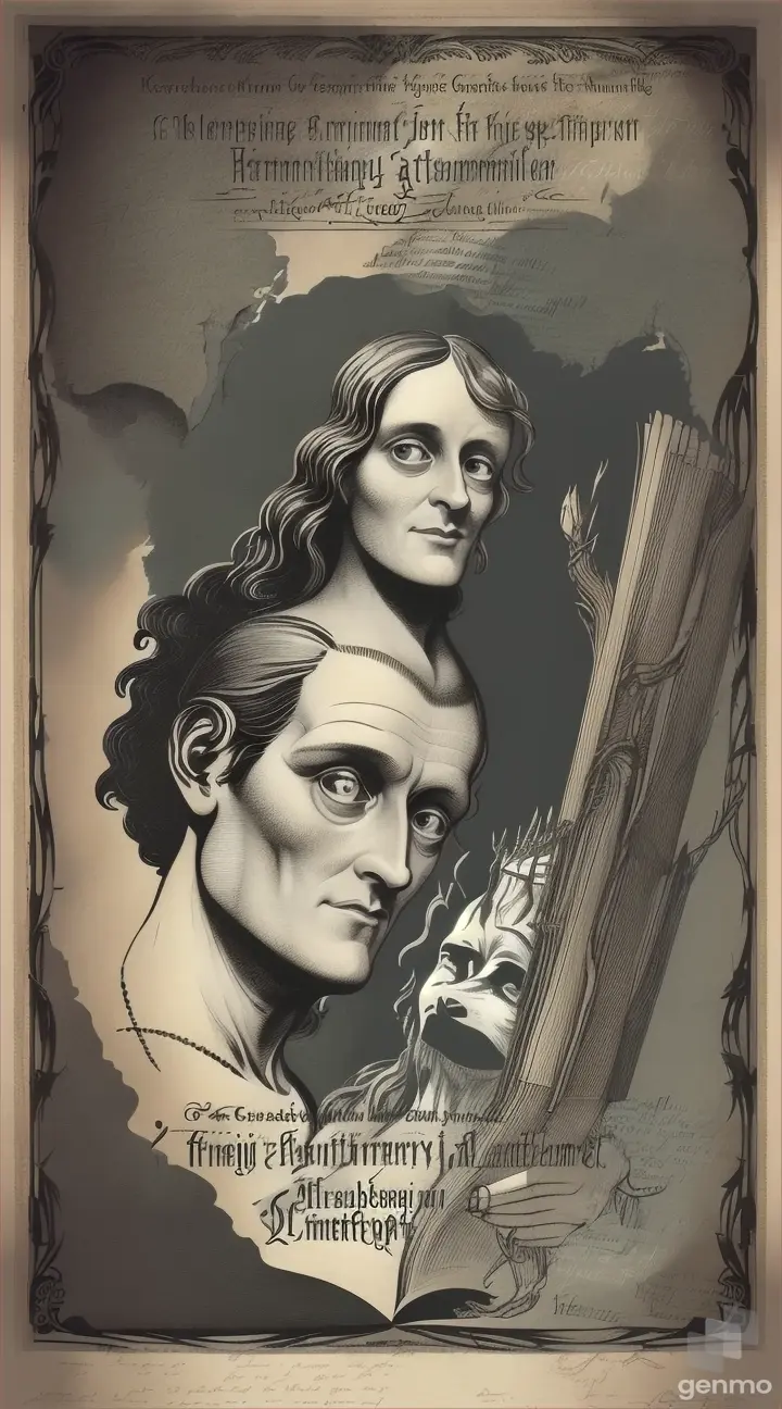 A collage of scenes from Mary Shelley's Frankenstein novel, including quotes and illustrations depicting Creature's compassion for animals and its rejection of meat-eating.