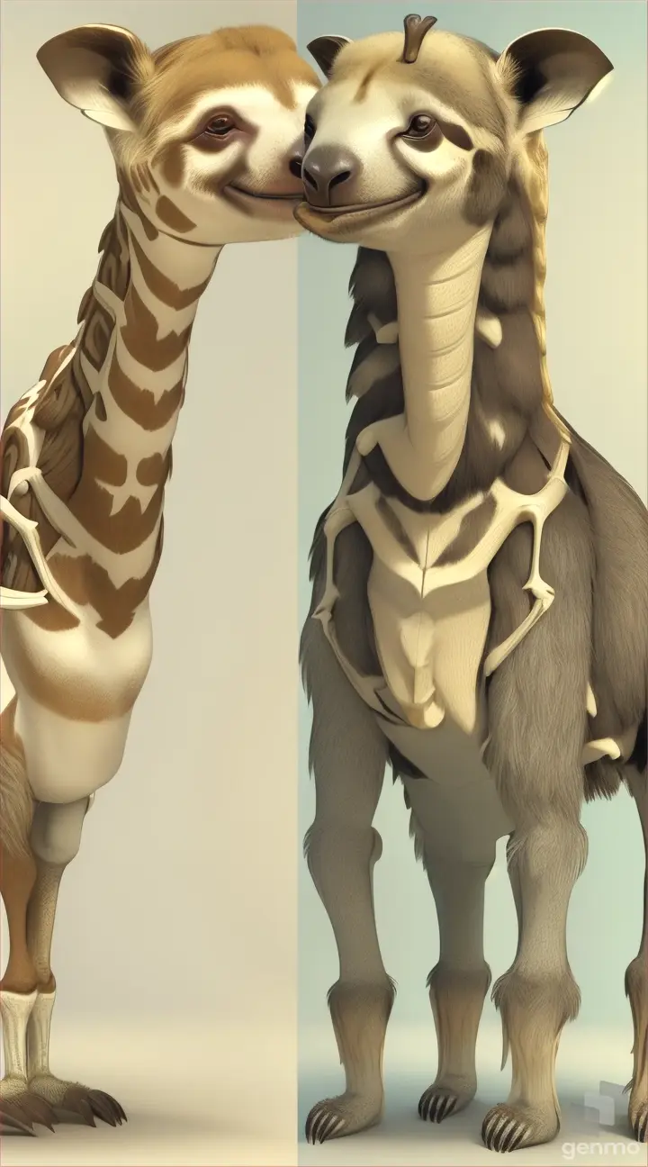 An illustration comparing the necks of a sloth and a giraffe, with labeled vertebrae to highlight the difference in bone count.