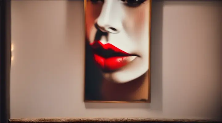 Fotografía artística de labios en un cuadro en una pared de un viejo apartamento