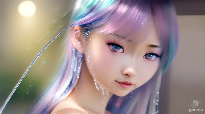 Señorita de anime Teni Shizen tomando una ducha.