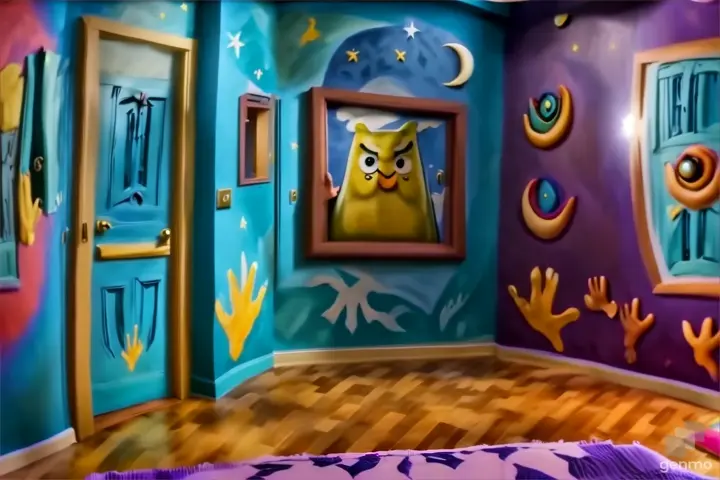 "Feeling adventurous, Luna painted a door on her bedroom wall."

