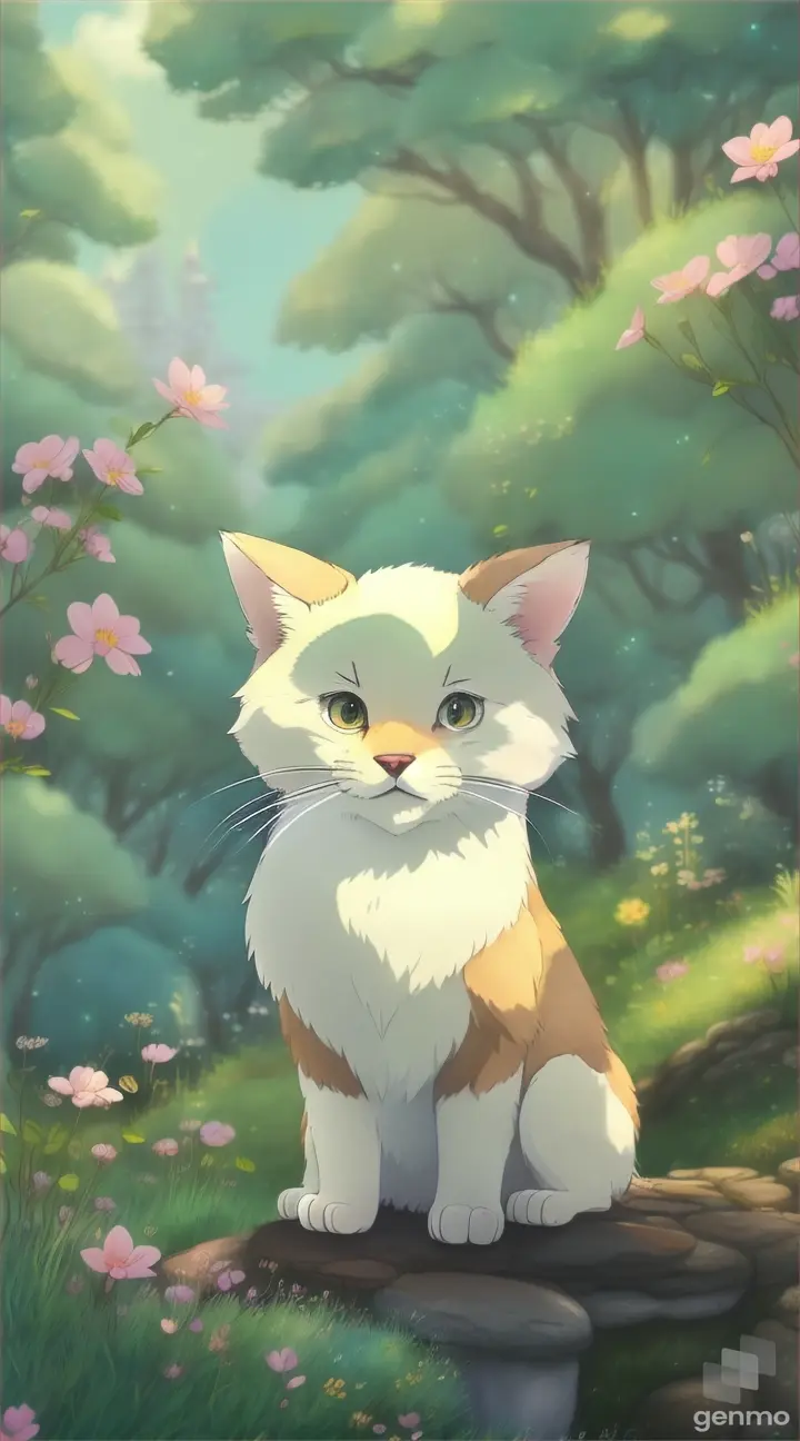 showcases a lovable animal character in the style of Studio Ghibli. Incorporate elements such as expressive eyes, playful poses, and nature-inspired backdrops to capture the essence of Ghibli's endearing characters. 9:16