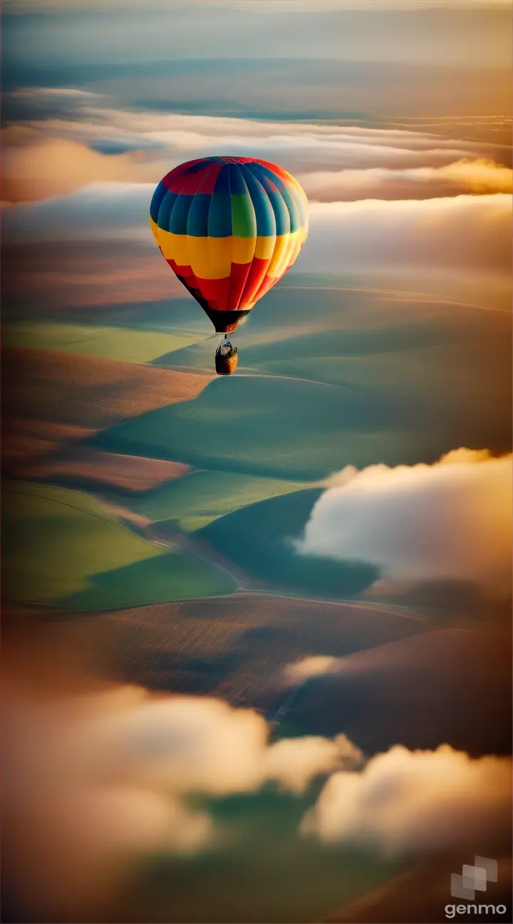 a man is flying in a balloon, and on the ground people are waving at him
