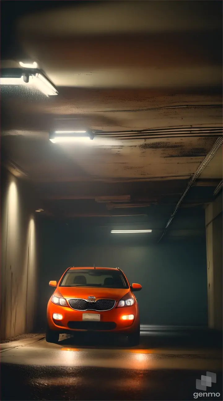 KIA car parked in parking garage in Mumbai sunlight