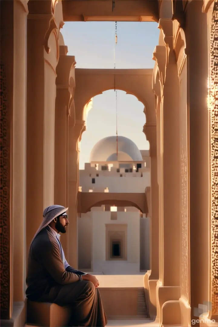 a man sitting on a rug in a building